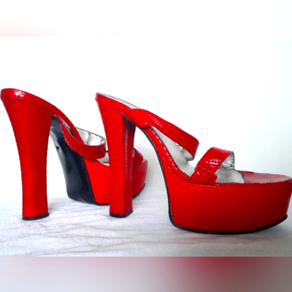 Red Snake skin Platform Heels